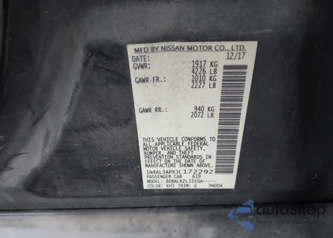 2018 Nissan Altima 2.5 Sl z USA, uszkodzony, nr VIN 1N4AL3APXJC172292